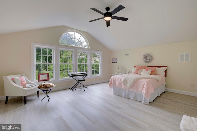 8177 Bodkin Ave, Pasadena, MD 21122 - bedroom with light wood-style floors, baseboards, vaulted ceiling, and visible vents