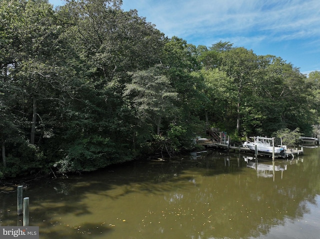 8177 Bodkin Ave, Pasadena, MD 21122 - view of dock featuring a water view and a wooded view