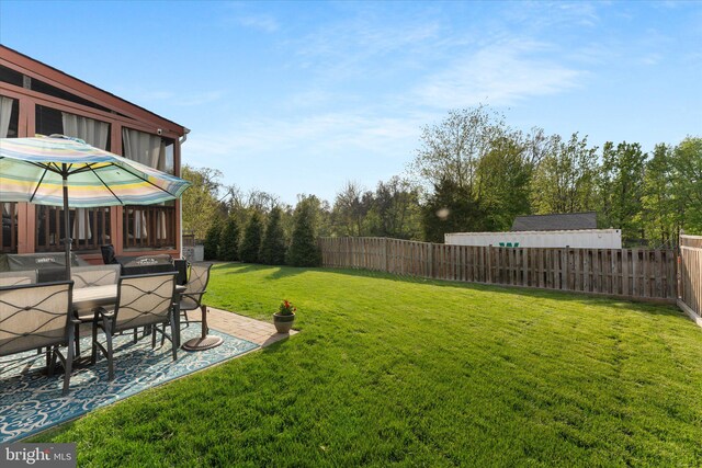 view of yard with a patio and a fenced backyard