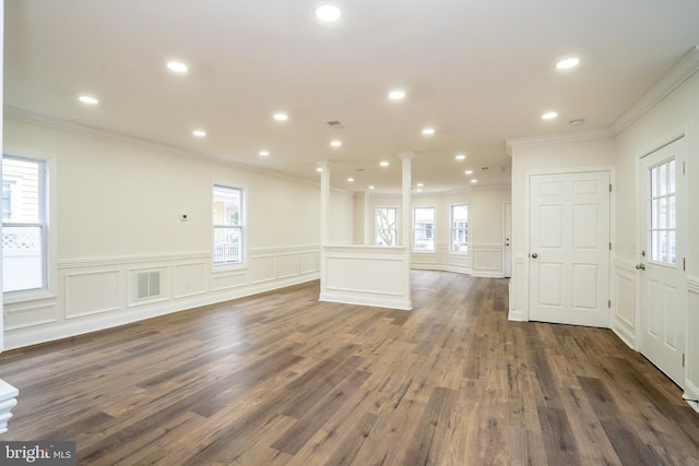 201 Morrison Ave, Hightstown, NJ 08520 - entryway featuring recessed lighting, dark wood-type flooring, and ornate columns