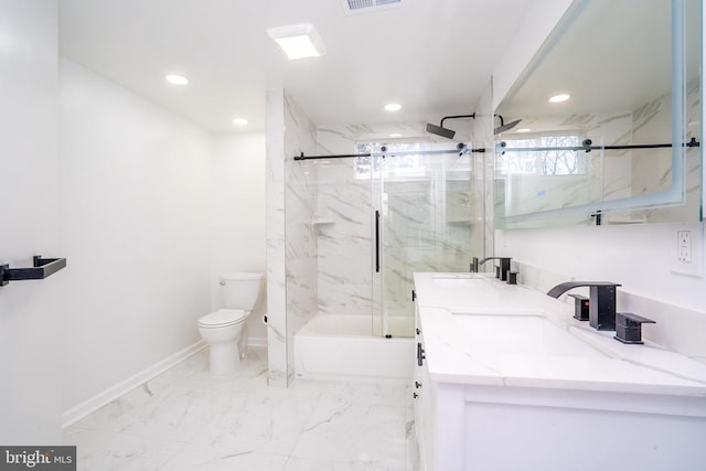 201 Morrison Ave, Hightstown, NJ 08520 - full bath with recessed lighting, toilet, baseboards, marble finish floor, and a sink