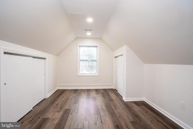 201 Morrison Ave, Hightstown, NJ 08520 - bonus room featuring baseboards, visible vents, vaulted ceiling, and dark wood finished floors