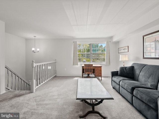 30 Drawbridge Ct, Baltimore, MD 21228 - carpeted living room featuring baseboards and a chandelier