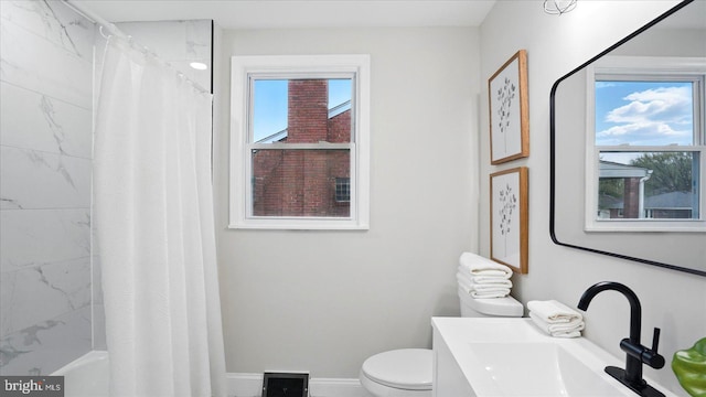2910 Salisbury Ave, Baltimore, MD 21219 - bathroom with visible vents, toilet, curtained shower, and plenty of natural light