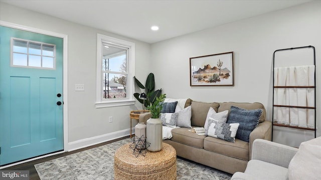 2910 Salisbury Ave, Baltimore, MD 21219 - living area with a healthy amount of sunlight, wood finished floors, baseboards, and recessed lighting