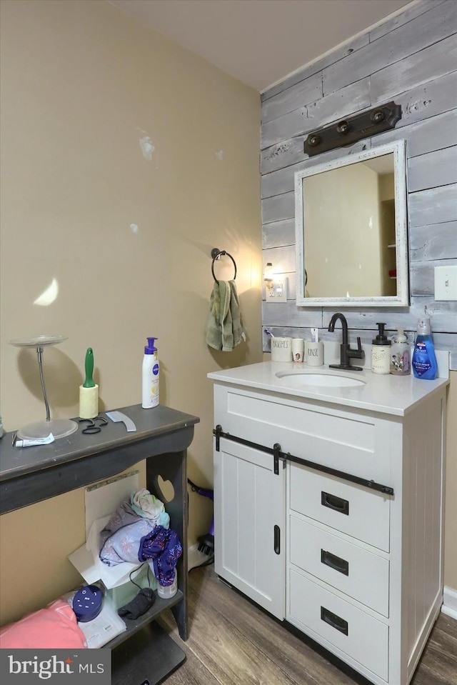 bathroom featuring wood finished floors and vanity