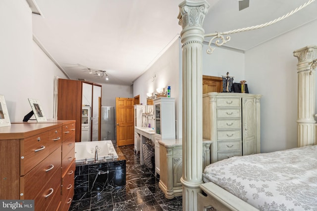 225 Buckingham Pl, Philadelphia, PA 19104 - bedroom featuring ornate columns and marble finish floor