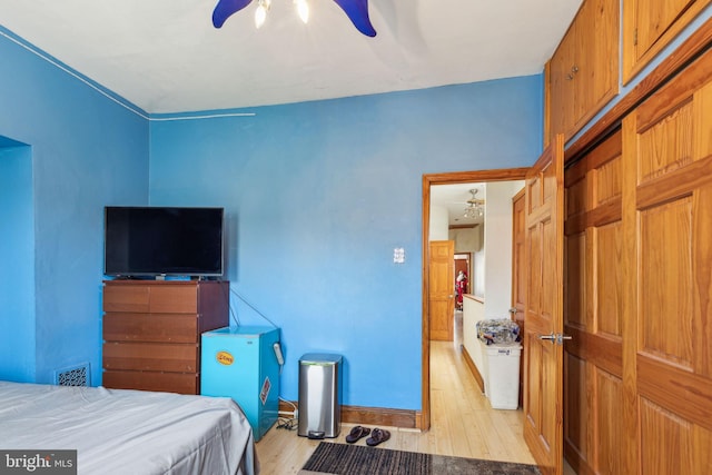 225 Buckingham Pl, Philadelphia, PA 19104 - bedroom with ceiling fan, visible vents, and light wood finished floors