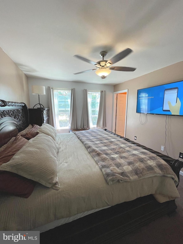 bedroom featuring a ceiling fan and carpet flooring