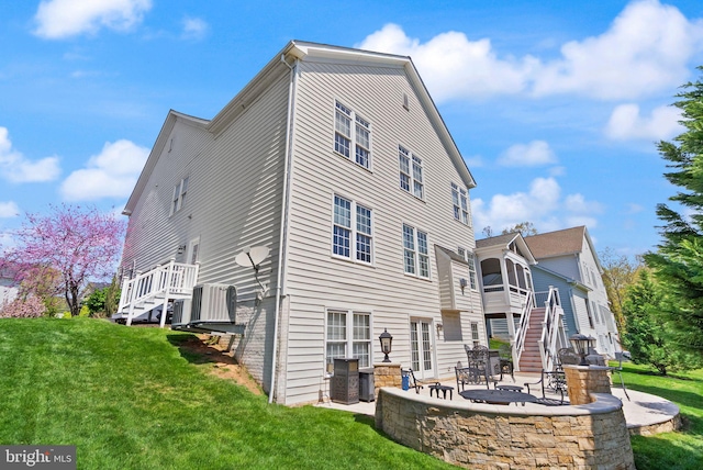 43005 Running Ridge Way, Leesburg, VA 20176 - rear view of house featuring stairway, a patio, a yard, and cooling unit
