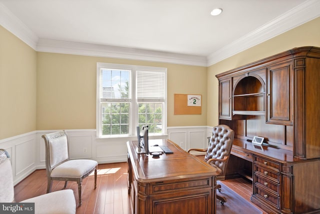 43005 Running Ridge Way, Leesburg, VA 20176 - office area featuring dark wood finished floors, ornamental molding, wainscoting, recessed lighting, and a decorative wall