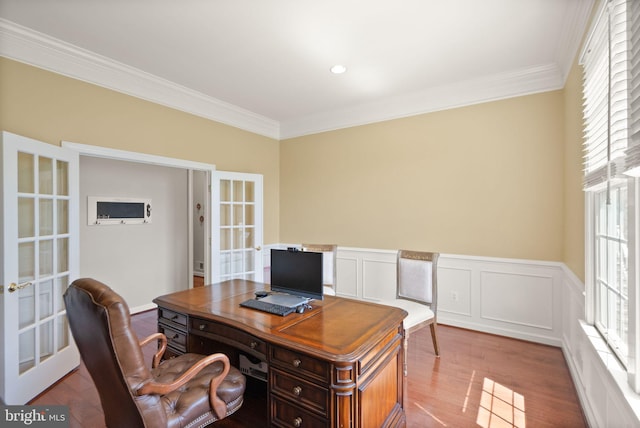 43005 Running Ridge Way, Leesburg, VA 20176 - office space with french doors, ornamental molding, wood finished floors, and a wainscoted wall