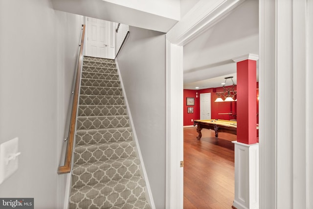 43005 Running Ridge Way, Leesburg, VA 20176 - stairs with pool table and wood finished floors
