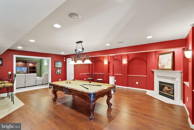 43005 Running Ridge Way, Leesburg, VA 20176 - playroom featuring wood finished floors, recessed lighting, a tile fireplace, and billiards