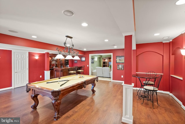 43005 Running Ridge Way, Leesburg, VA 20176 - game room featuring bar with sink, wood finished floors, recessed lighting, billiards table, and baseboards