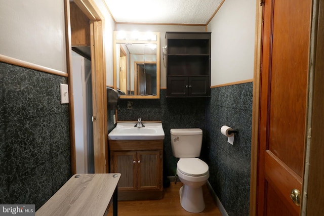 2447 General Potter Hwy, Centre Hall, PA 16828 - bathroom with tile walls, ornamental molding, toilet, vanity, and wainscoting