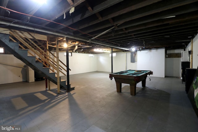 2447 General Potter Hwy, Centre Hall, PA 16828 - basement with electric panel, stairs, and pool table