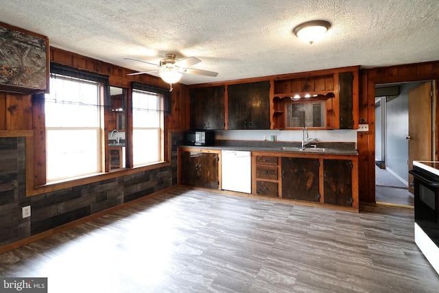 2447 General Potter Hwy, Centre Hall, PA 16828 - kitchen with wood walls, a sink, dark countertops, dishwasher, and range with electric cooktop