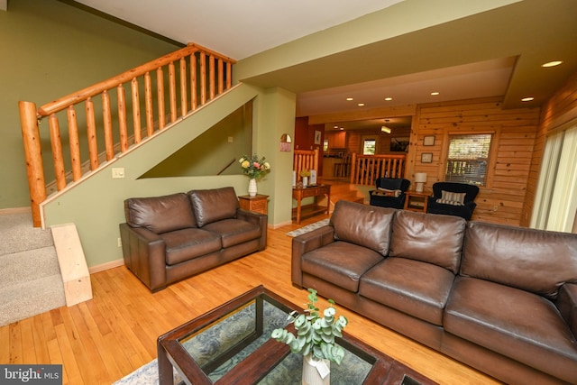 1419 Sandy Shores Rd, Mc Henry, MD 21541 - living area featuring stairs, wood finished floors, baseboards, and recessed lighting