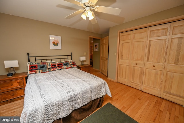 1419 Sandy Shores Rd, Mc Henry, MD 21541 - bedroom with baseboards, a closet, light wood finished floors, and ceiling fan