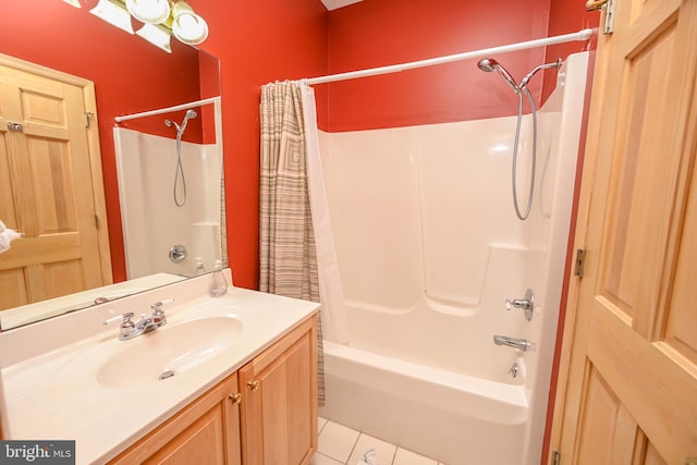 1419 Sandy Shores Rd, Mc Henry, MD 21541 - bathroom featuring tile patterned floors, vanity, and shower / bath combo with shower curtain