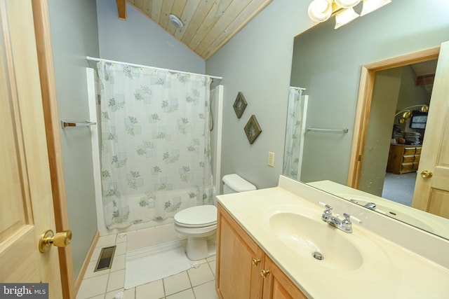 1419 Sandy Shores Rd, Mc Henry, MD 21541 - full bathroom featuring visible vents, toilet, tile patterned floors, lofted ceiling, and shower / bath combo with shower curtain