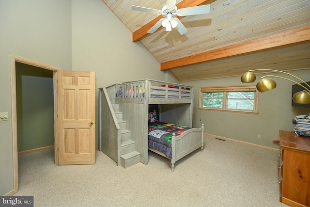 1419 Sandy Shores Rd, Mc Henry, MD 21541 - bedroom featuring lofted ceiling with beams, carpet floors, baseboards, and wood ceiling