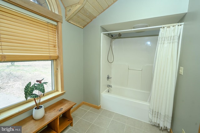 1419 Sandy Shores Rd, Mc Henry, MD 21541 - full bath with tile patterned floors, baseboards, lofted ceiling, and shower / tub combo