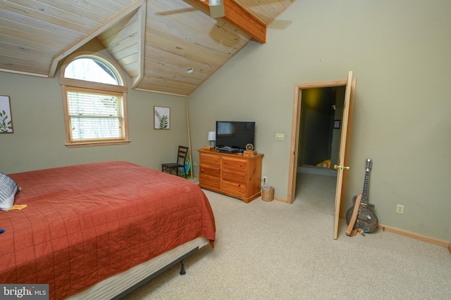 1419 Sandy Shores Rd, Mc Henry, MD 21541 - carpeted bedroom featuring wood ceiling, lofted ceiling with beams, and baseboards