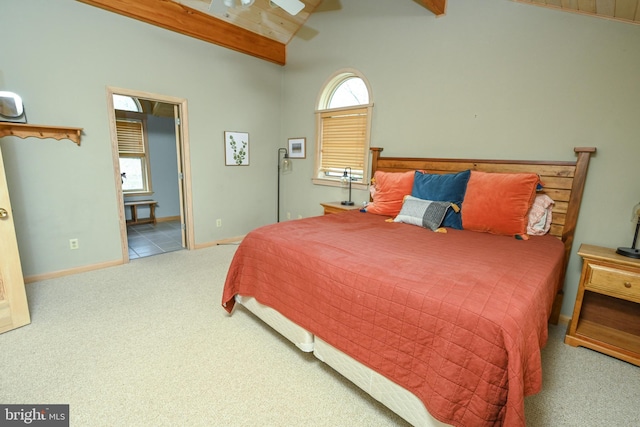 1419 Sandy Shores Rd, Mc Henry, MD 21541 - bedroom featuring baseboards, carpet flooring, and vaulted ceiling with beams