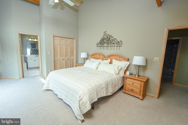 1419 Sandy Shores Rd, Mc Henry, MD 21541 - bedroom featuring carpet, baseboards, a high ceiling, ensuite bath, and a closet