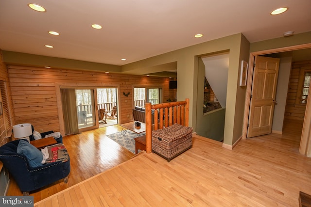 1419 Sandy Shores Rd, Mc Henry, MD 21541 - living area featuring recessed lighting, baseboards, wooden walls, and wood finished floors