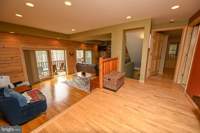 1419 Sandy Shores Rd, Mc Henry, MD 21541 - living room with wood finished floors, recessed lighting, and wood walls
