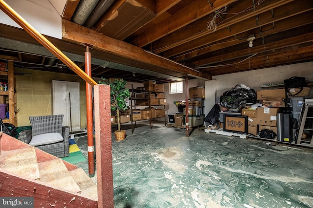 basement featuring concrete block wall