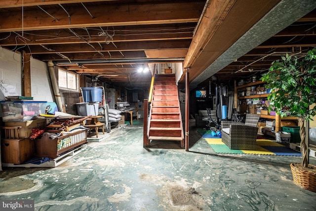 basement featuring stairway