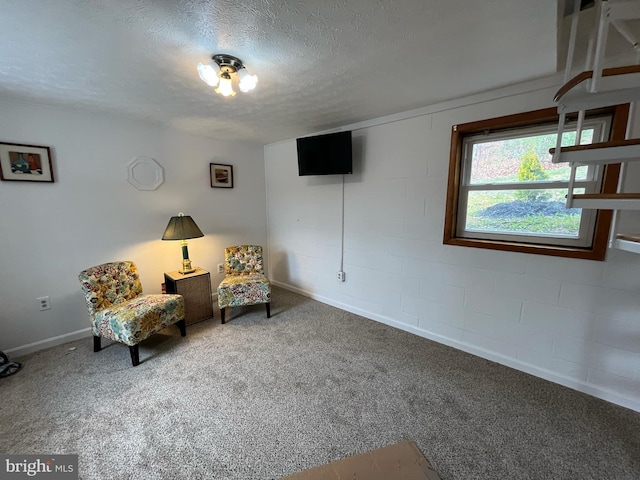 unfurnished room with baseboards, carpet, and a textured ceiling