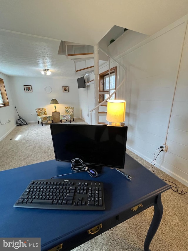 interior space featuring baseboards and carpet flooring