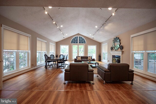 1524 Lincoln Way Unit 409, Mclean, VA 22102 - living area featuring track lighting, wood finished floors, plenty of natural light, and lofted ceiling