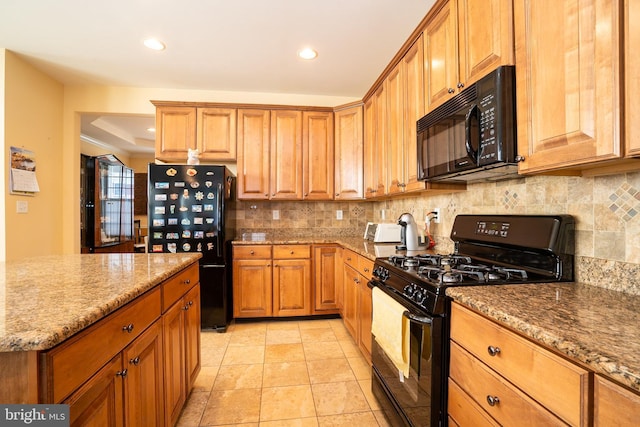 5 Susannah Dr, Chesterfield, NJ 08515 - kitchen featuring light stone countertops, black appliances, recessed lighting, and tasteful backsplash