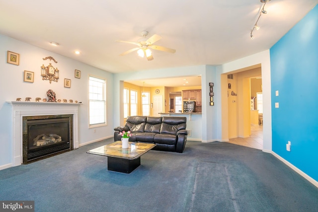 5 Susannah Dr, Chesterfield, NJ 08515 - living area with baseboards, carpet flooring, ceiling fan, and track lighting