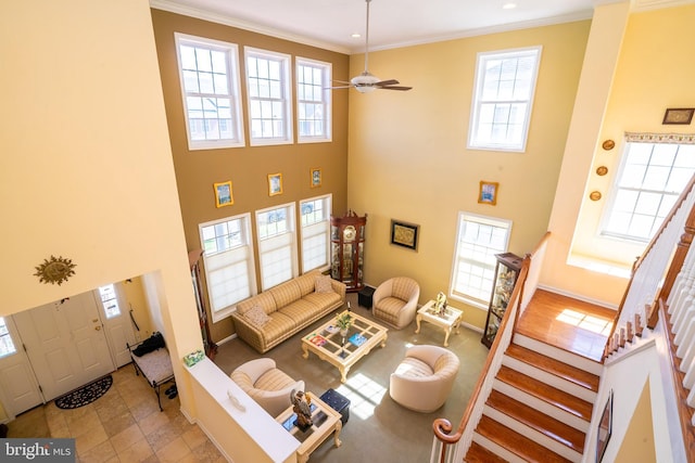 5 Susannah Dr, Chesterfield, NJ 08515 - living room with plenty of natural light, ornamental molding, and stairs