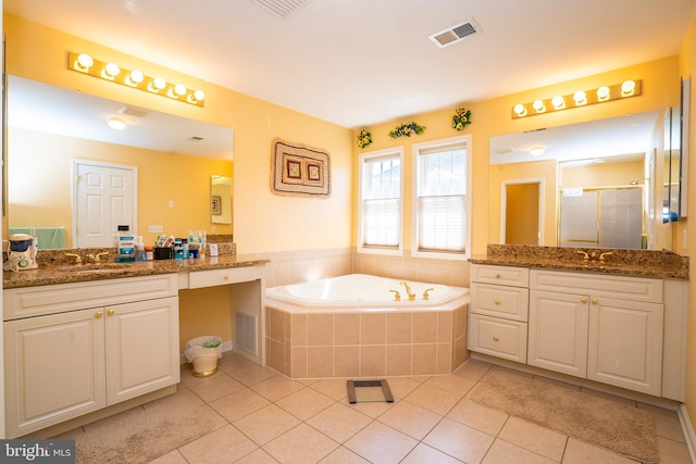 5 Susannah Dr, Chesterfield, NJ 08515 - full bathroom featuring a bath, visible vents, tile patterned floors, a sink, and a stall shower