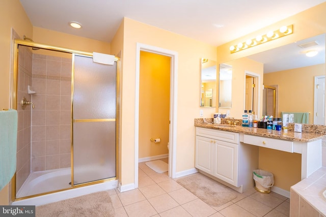 5 Susannah Dr, Chesterfield, NJ 08515 - bathroom with a shower stall, baseboards, tile patterned flooring, and vanity