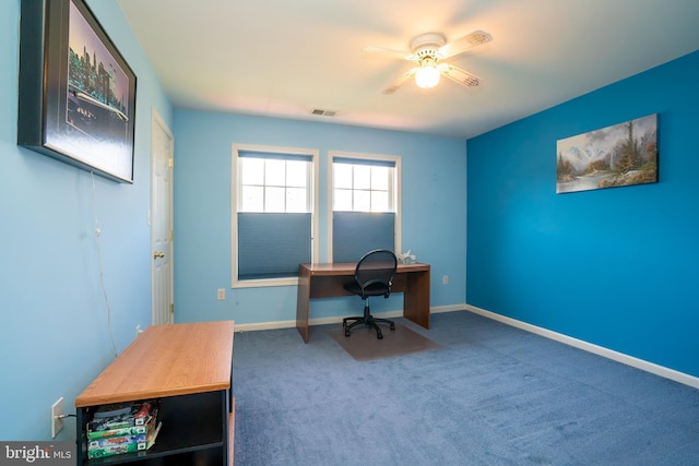 5 Susannah Dr, Chesterfield, NJ 08515 - carpeted office with a ceiling fan, baseboards, and visible vents