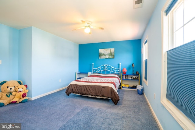 5 Susannah Dr, Chesterfield, NJ 08515 - bedroom with baseboards, carpet flooring, visible vents, and a ceiling fan