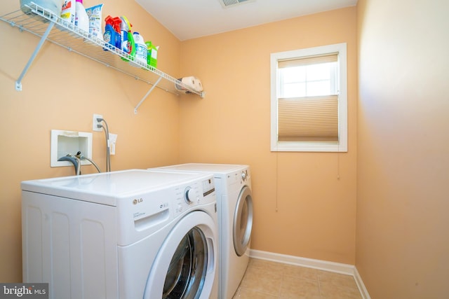 5 Susannah Dr, Chesterfield, NJ 08515 - laundry area featuring visible vents, baseboards, laundry area, separate washer and dryer, and light tile patterned floors