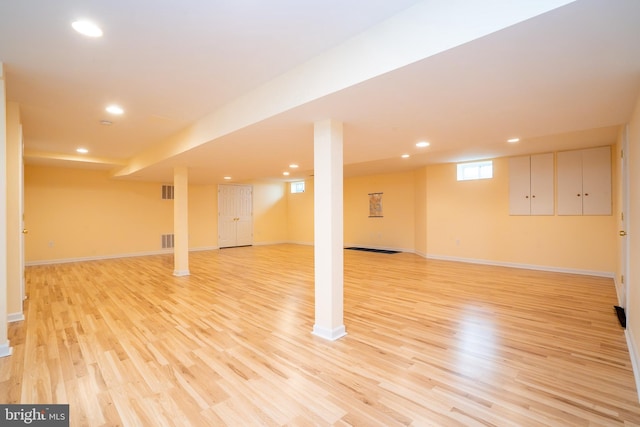 5 Susannah Dr, Chesterfield, NJ 08515 - below grade area with visible vents, baseboards, light wood finished floors, and recessed lighting