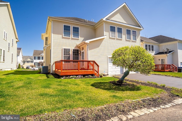 5 Susannah Dr, Chesterfield, NJ 08515 - view of front facade with a garage, central air condition unit, a deck, and a front yard