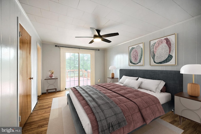 14 Longview Rd, Seven Valleys, PA 17360 - bedroom with crown molding, access to outside, wood finished floors, and ceiling fan
