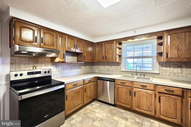 14 Longview Rd, Seven Valleys, PA 17360 - kitchen with under cabinet range hood, a sink, open shelves, light countertops, and appliances with stainless steel finishes